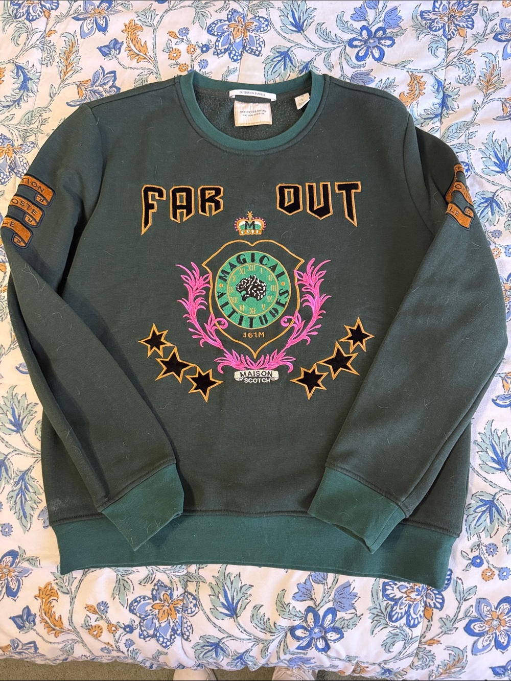Scotch & Soda Dark Green Crewneck with Multicolor Crest